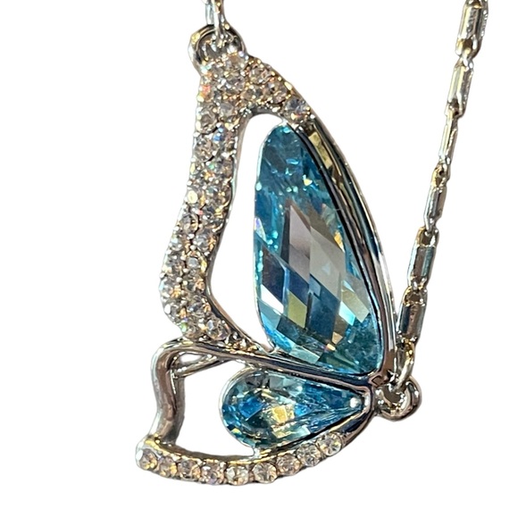 Blue & Silver Crystal Butterfly Wing Necklace - Picture 9 of 9